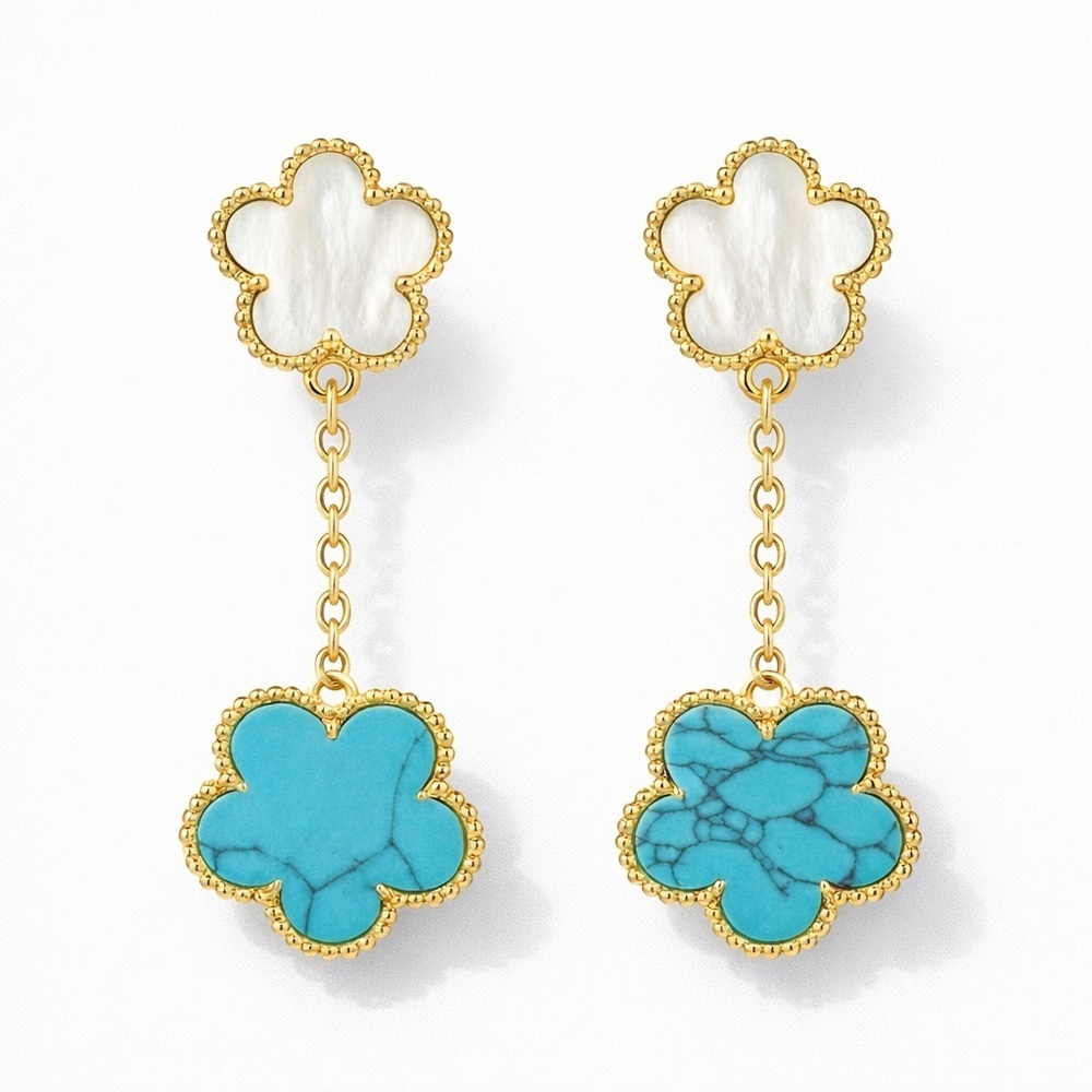 ⚜️ Gold and Turquoise Flower Drop Earrings